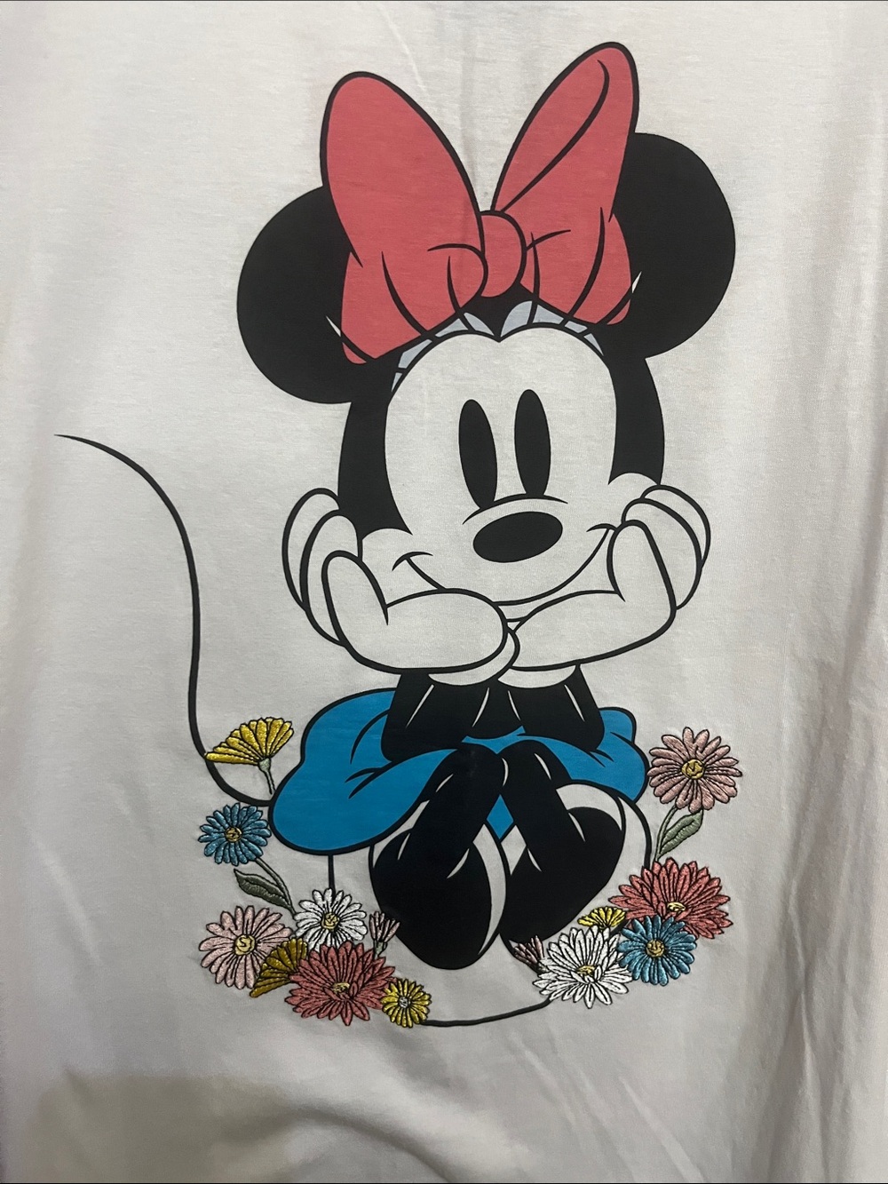 Disney Minnie Mouse On Embroidered Floral Design Large Shirt